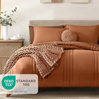 Monbix Full Comforter Set - 7 Pieces Burnt Orange Bed in a Bag Full Size Bedding Sets with Comforters, All Seasons Down Alternative Comforter with Sheets,Pillowcases & Shams