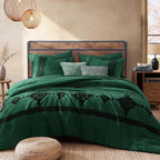 MaiRêve Embroidery Full Size Comforter Set Emerald Green, Farmhouse Western Boho Bedding Set 7 Pieces, All Season Bed in A Bag Comforter Set with Sheets, Pillowcases & Shams