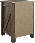 Ameriwood Home Farmington Country Style Nightstand with Barn Door Design, Concealed Drawer and Open Cubby, Textured Weathered Medium Brown Finish