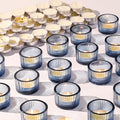 30Pcs Blue Tealight Candle Holder, Ribbed Votive Candle Holders Glass with 32pcs Tea Light Candles for Wedding Decor, Home Decor and Party Decor