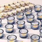 30Pcs Blue Tealight Candle Holder, Ribbed Votive Candle Holders Glass with 32pcs Tea Light Candles for Wedding Decor, Home Decor and Party Decor