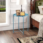 HollyHOME Round Metal Side Table, Outdoor Small Folding Accent Stand with Removable Tray, 17.72'' Portable End Table for Balconies, Gardens, Living Rooms and Bedrooms, Blue