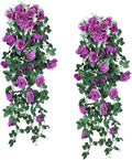 RECUTMS 2Pieces 3.3Ft Fake Hanging Flowers Artificial Rose Plants Wall Décor Wedding Home Garden Decoration (Purple)