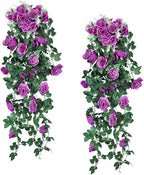 RECUTMS 2Pieces 3.3Ft Fake Hanging Flowers Artificial Rose Plants Wall Décor Wedding Home Garden Decoration (Purple)