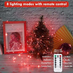 3 Pack Fairy Lights Battery Operated with Remote Control Timer, 26 FT 80 LED String Lights Outdoor Indoor Decorations, 8 Modes Twinkle Lights for Christmas Party Wedding Birthday Bedroom Décor (Red)
