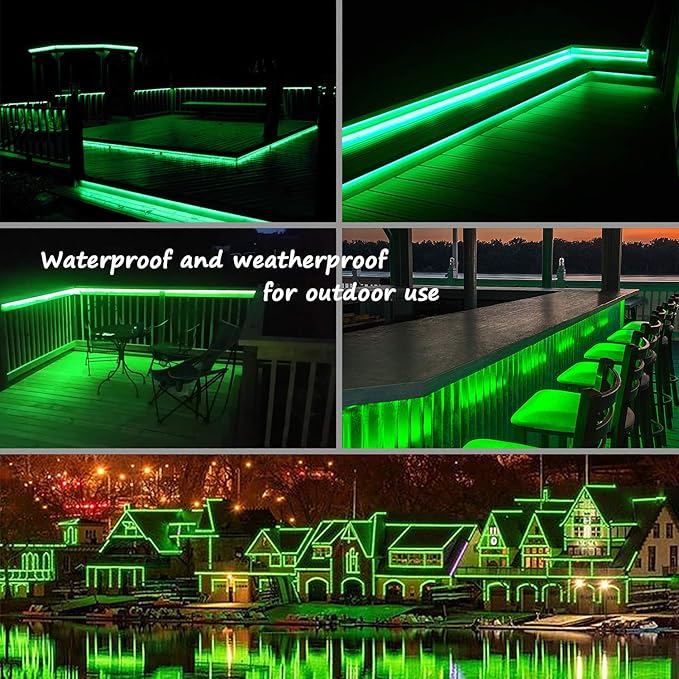 48ft Green LED Rope Lights Outdoor Waterproof - 324 LEDs Christmas Rope Lights, 120V ETL Certified, Connectable to 192ft, w/24 Mounting Clips & Screws - St. Patrick's Garden Decor