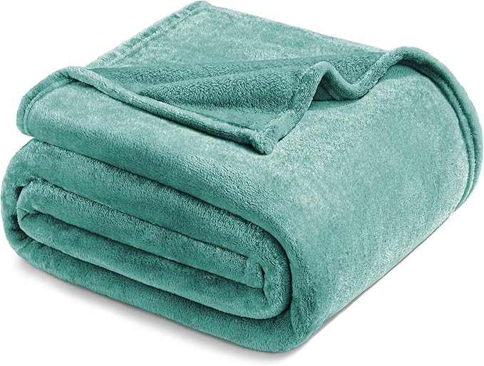 Exclusivo Mezcla Fleece Blanket King Size for Bed, Super Soft and Warm, All Season Use, Cozy, Plush, Lightweight, 90x104 Inches, Celadon