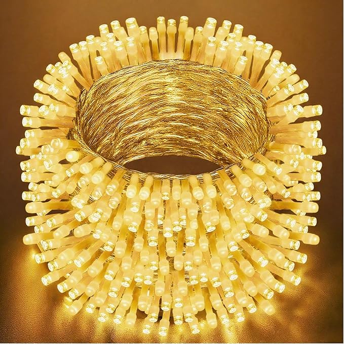 66Ft 200LED Warm White Christmas Lights Plug in,8 Modes Connectable String Light Classroom Lights Indoor Outdoor for Halloween Christmas Tree Bedroom Garden Decor (Clear Wire)