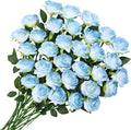 68 Pcs Ice Blue Artificial Roses Fake Flowers,Silk Flowers with Stems for DIY Wedding Bridal Shower Centerpieces Arrangements Tables Decorations