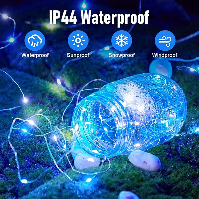 5 Pack Fairy Lights Battery Operated, 7 Feet 20 Led String Lights with Timer, Waterproof Firefly Lights on Silver Wire for Home Party Wedding Christmas Decorations, 6 Hours on/18 Hours Off, Blue White