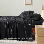 Bedsure Full Size Bed Sheets, Cooling Sheets, Rayon Derived from Bamboo, Breathable & Soft, Deep Pocket Up to 16 Inches, Hotel Luxury Silky Bedding for Hot Sleepers, Black