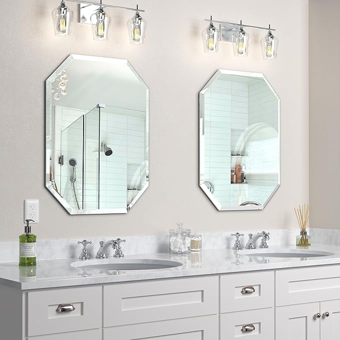 Silver Wall Mirror-Beveled Edge Frameless Mirror for Bathroom, Vanity, Bedroom, Rectangle Mirrors （20X28inch）