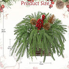 Artificial Christmas Norfolk Pine Arrangement with Red Berries and Pinecones 10 Inch Holiday Table Centerpiece in Rustic Wooden Box Faux Tabletop Arrangement for Home Mantel Xmas Dining Table Decor