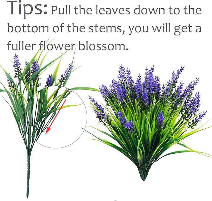 44 Pcs Artificial Outdoor Flowers Lavender Fake Greenery Plants UV Resistant Grass with Purple Flowers for Pot Decor for Window Garden Patio Hanging Planter Pathway Front Porch (44, Purple)