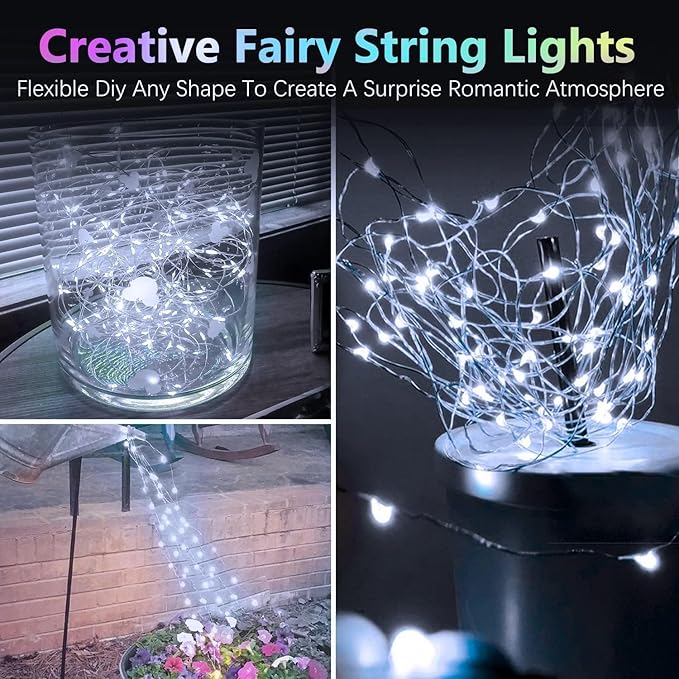 4 Pack 60LED Christmas Battery Operated Fairy Lights with Remote, 8 Modes String Lights with Timer, Dimmable, Memory Function, Waterproof Twinkle Lights for Outdoor Indoor Christmas Decor(Cool White)