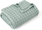 Bedsure Cooling Cotton Waffle Weave Blanket - Lightweight Breathable Blanket of Rayon Derived from Bamboo for Hot Sleepers, Luxury Throws for Bed, Couch and Sofa, Mint Green, 50x70 Inches
