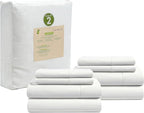 LANE LINEN 100% Organic Cotton Queen Sheets, 8Pc Queen Bed Sheets, Soft & Breathable Queen Size, Crisp Percale Weave, Hotel-Quality Bedding Sheet & Pillowcases - White (2 Pack)