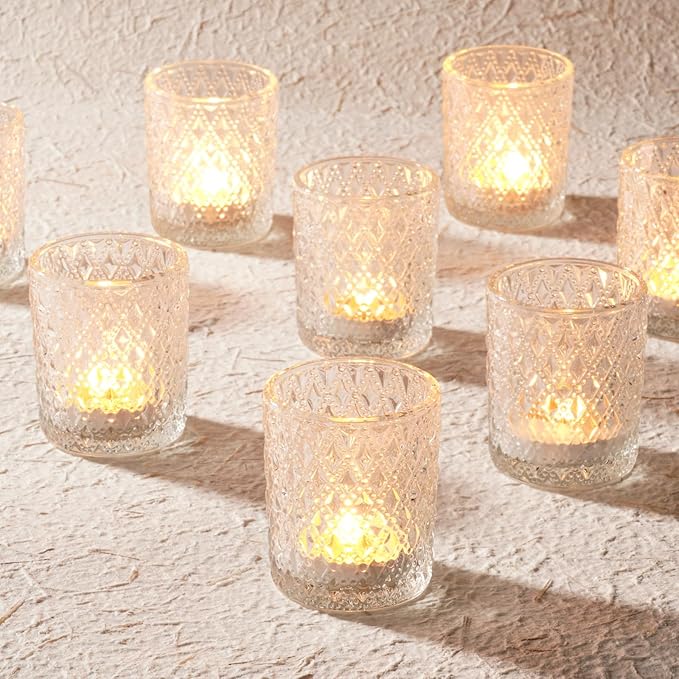 Homemory 24 Pack Clear Glass Votive Candle Holders, Tealight Candle Holder, Vintage Candle Holders Bulk for Table Centerpieces, Christmas, Baby Showers, Birthday, Wedding, Party