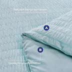 HYMOKEGE Lake Blue California King Comforter Set Seersucker 7 Pieces, All Season Luxury Bed in a Bag for Bedroom, Bedding Set with Comforters, Sheets, Pillowcases & Shams
