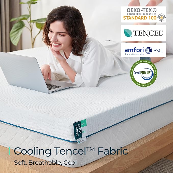 LINSY LIVING 4 Inches Twin Memory Foam Mattress Topper, Cooling Gel-Infused Swirl Memory Foam, Soft Bed Topper with Tencel™ Cover, CertiPUR-US and Oeko-TEX Certified, 74" L * 38" W * 4" H