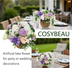 Artificial Fake Flowers 27pcs Roses, Mixed White & Purple Faux Flower for DIY Wedding Bouquet Bridal Shower Centerpieces Floral Arrangements Party Table Home Decorations
