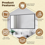 Antok Bathroom Mirror, 60"x36" Wall Mirror, Decorative Mirrors Vanity Mirror Aluminum Alloy Frame Contemporary Rectangular Hanging Mirror for Living Room Bathroom Entryway,Black,Rect Corner