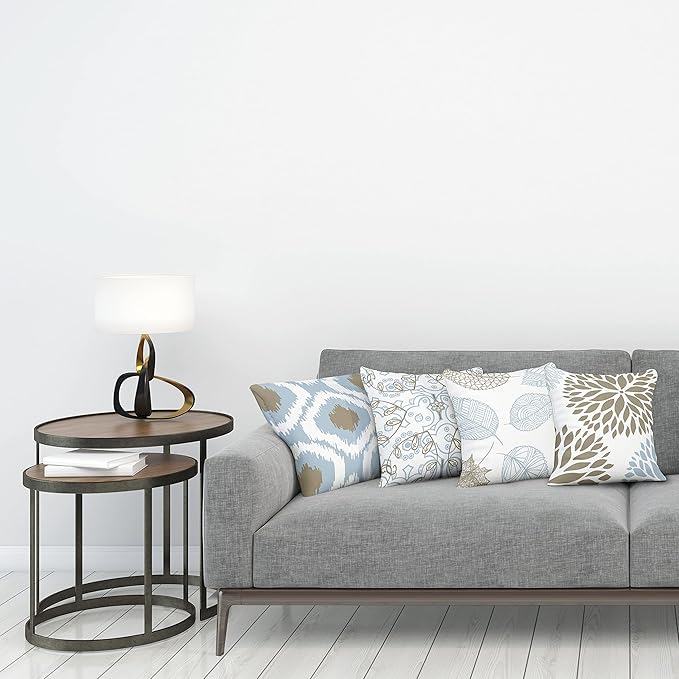 Ambesonne Vintage Throw Pillow Cushion Case Pack of 4, Bohemian Ornamental Leaves Dahlia Pattern Geometric Art Curlicue Motif, Modern Accent Double-Sided Digital Printing, 18", Blue Grey and Cocoa