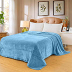Fleece Blankets for All Season - Premium Lightweight Anti-Static Throw for Twin/Twin XL Size Bed Extra Long Soft Brush Fabric Warm Sofa Thermal Blanket 66" x 90"(Washed Blue)