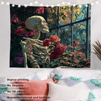 Batmerry Skeleton Roses Greenhouse Tapestry, Skeleton Roses Glass Flowers Wall Art Hanging Decoration Polyester Fiber White Ruffled Around for Dorm Room Bedroom Living Room, 51.2x59.1 inches