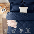 CozyLux Queen Comforter Set Navy Blue - Bed in a Bag Queen Size 7 Pieces, Luxury Soft Bed Set for All Seasons, Bedding Set with Down Alternative Comforter, Sheets, Pillowcases & Shams
