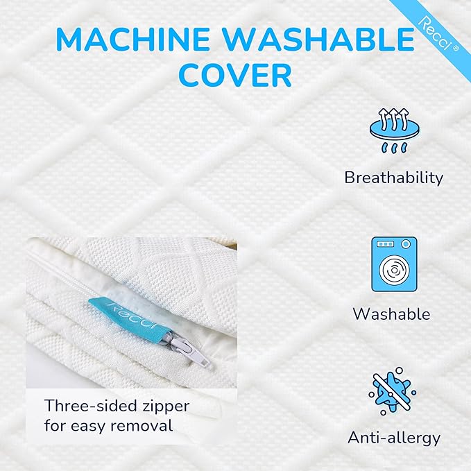 RECCI Memory Foam Mattress Topper, Pressure-Relieving Mattress Topper for Back Pain, Non-Slip Design with Removable & Washable Cover, CertiPUR-US Certified, 2 Inch Full