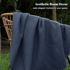 PHF 100% Cotton Waffle Weave Blanket King Size for Bed,Snag Proof Lightweight Breathable Moisture-Wicking Throw for Couch,Great for Layering in Cold Weather,Machine Washable,Home Decor Gift-Dark Navy
