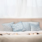 Ambesonne Geometric Throw Pillow Cushion Case Pack of 4, Home Phrase Minimal Zigzag Squama Dahlia Flower Petals Chevron Tribal, Modern Accent Double-Sided Digital Printing, 18", Pale Blue Grey White