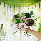 Artificial Fake Flowers 25pcs Roses, Shade of Dark Purple Foam Rose Faux Flower for DIY Wedding Bouquet Bridal Shower Centerpieces Floral Arrangements Party Table Home Decorations