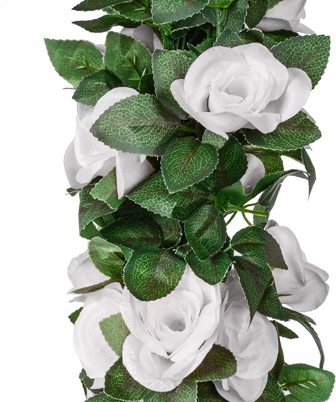 5Pcs(41FT) Flower Garland Artificial Rose Vine Garland Artificial Flowers for Wedding Party Arch Garden Floral Garlands Decor (White)