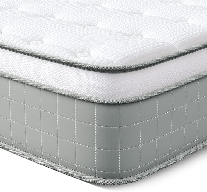 Vesgantti King Size Mattress, 10 inch Innerspring Hybrid Pocket Spring King Bed Mattress in a Box with Memory Foam & Knitted Fabric, Pressure Relief, Medium Firm, Grey
