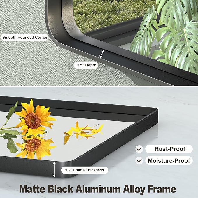 24x36 Inch Black Metal Framed Mirror for Bathroom, Matte Black Vanity Mirror, Rounded Rectangle Bathroom Mirror, Anti-Rust, Shatterproof (Horizontal/Vertical)