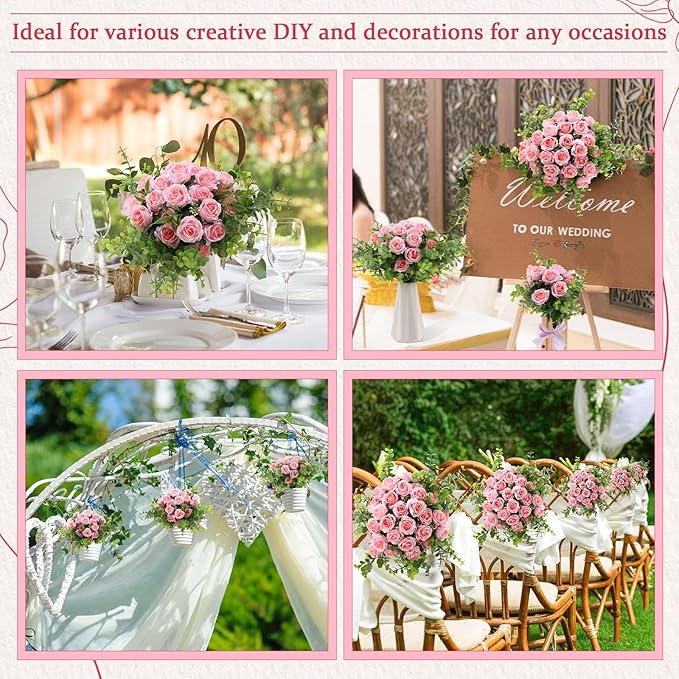 Zeyune 8 Pack 12 Inch Valentines Artificial Rose Bouquet Silk Roses Flowers Bunches Bulk Fake Roses for Wedding Bridal Home Office Garden Parties Decoration(Light Pink)