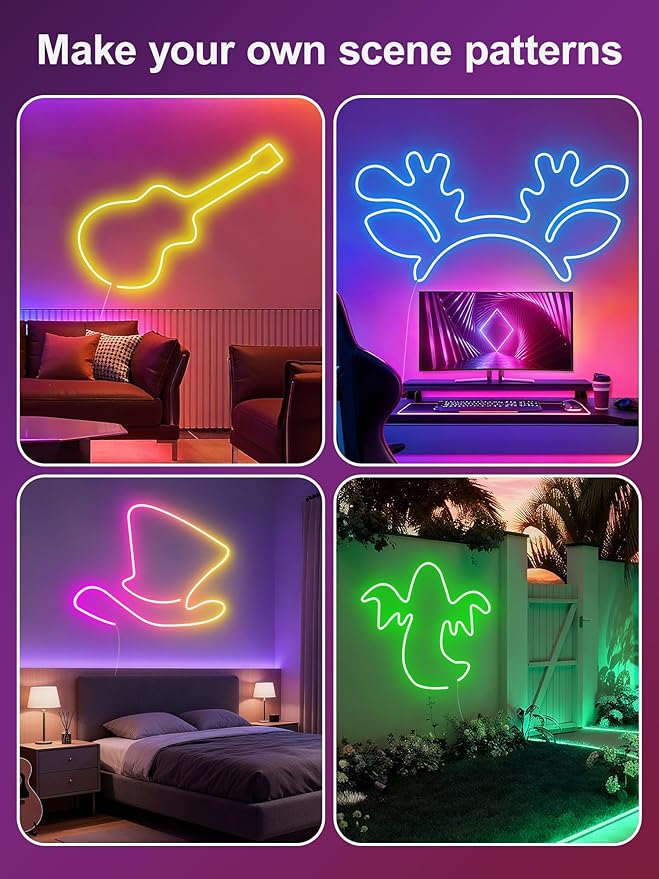 Neon Rope Lights 32.8Ft RGB LED Strip Lights - App & Remote Control, Music Sync, IP67 Waterproof, Flexible Cuttable Neon Lights for Bedroom, Gaming, Party, Outdoor Decor, Multiple Modes