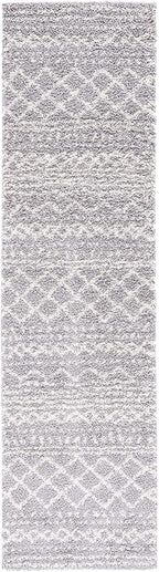 SAFAVIEH Arizona Shag Collection 2' 3" x 8' Grey/Ivory ASG741G Moroccan Non-Shedding Entryway Foyer Living Room Bedroom 1.6-inch Thick Runner Rug