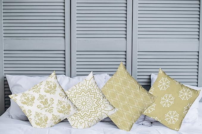 Ambesonne Retro Throw Pillow Cushion Case Pack of 4, Trellis Grid Medieval Floral Damask Mandala Flower Ornament in Modern Monochrome, Modern Accent Double-Sided Digital Printing, 18", Pale Khaki