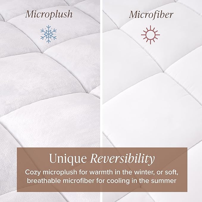 Bare Home King Microplush Mattress Topper - Pillow Top Reversible - Soft Mattress Cover - Dual Sided All-Season - 8" to 24" Deep Pocket - Fitted Cover - Plush Mattress Pad (King)