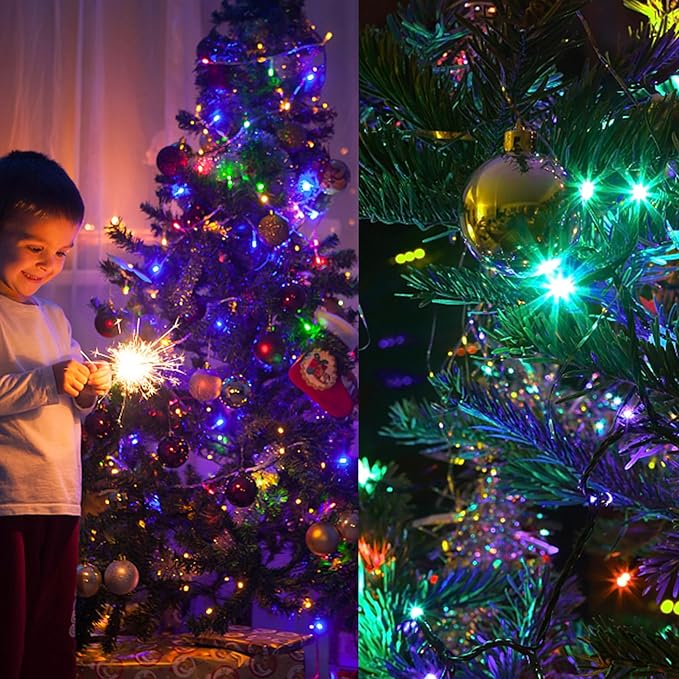 Blissun Christmas Lights, 50-Count Green Wire Light Set, Battery Operated Christmas Mini String Light with 8 Modes, 16 ft Fairy Lights for Christmas Tree Wreath Decorations (4 Pack, Multicolor)