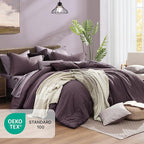 Monbix Full Size Comforter Set, Italian Plum Bedding Comforter for Full Size Bed Set Reversible, Bedding Sets Full 7 Pieces, Cationic Dyeing Bed in a Bag with Comforter, Sheets, Pillowcases & Shams