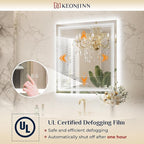 Keonjinn LED Mirror for Bathroom 22" x 30" with Frontlit and Backlit, Stepless 3 Colors Temperature & Dimmable Lighted Wall Mirror, Double LED Strips & UL Listed Driver, Anti Fog Mirrors with Light
