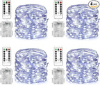 Homemory 4 Pack 20 Ft 60 LED Fairy Lights Battery Operated String Lights with Remote Waterproof 8 Modes Firefly Twinkle Christmas Lights for Party Bedroom Wedding Decorations(Cool White)