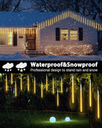 Joomer Christmas Lights Outdoor, 11.8 inch 10 Tubes 240 LED Meteor Shower Lights, LED Snow Falling Icicle Cascading Light with Timer Waterproof and Connectable for Christmas Decoration (Warm White)
