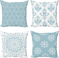 Ambesonne Retro Throw Pillow Cushion Case Pack of 4, Trellis Grid Medieval Floral Damask Mandala Flower Ornament in Modern Monochrome, Modern Accent Double-Sided Digital Printing, 20", Pale Blue Grey