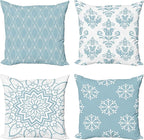 Ambesonne Retro Throw Pillow Cushion Case Pack of 4, Trellis Grid Medieval Floral Damask Mandala Flower Ornament in Modern Monochrome, Modern Accent Double-Sided Digital Printing, 20", Pale Blue Grey