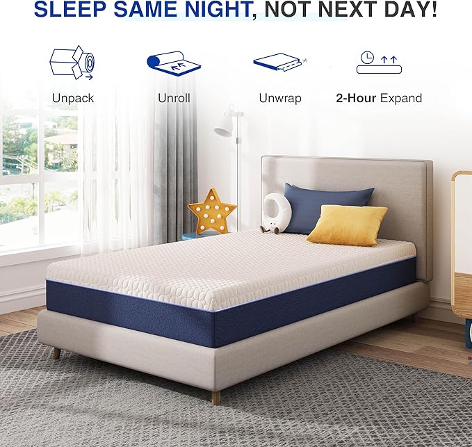 6 Inch Twin Size Mattress for Kids, Gel Cooling Memory Foam Mattress in A Box, Medium Firm Feel for Back Pain Relief, CertiPUR US Certified